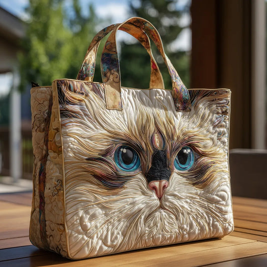 Handmade White Cat Bag with Blue Eyes